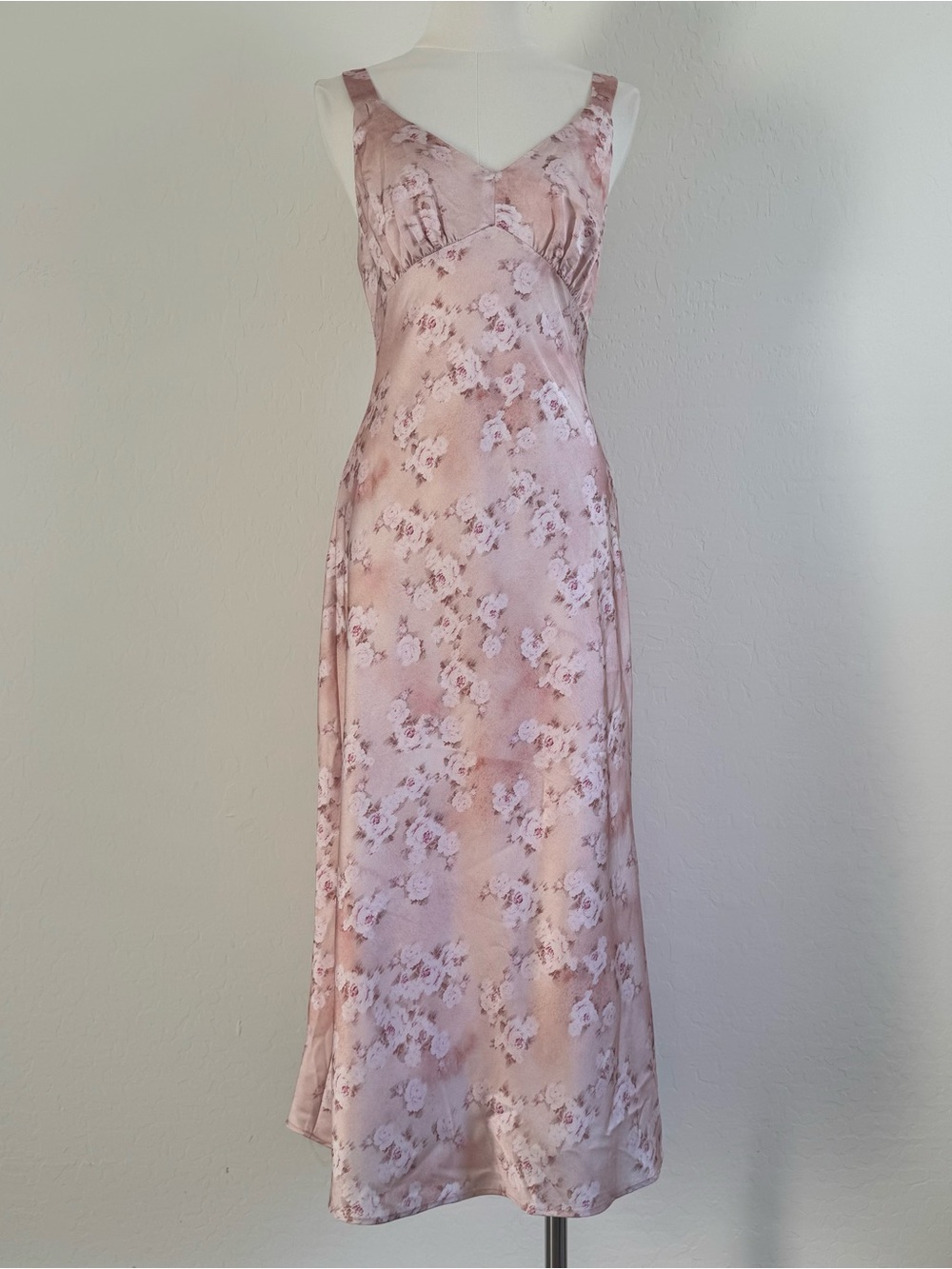 Lulus Sweet Brilliance Light Pink Floral Satin Slip Midi Dress